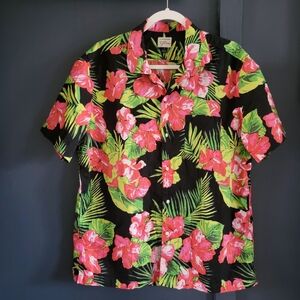 J. Crew Men's Cotton Hawaiian Floral Hibiscus Print Buttoned Short-Sleeve‎ Shirt